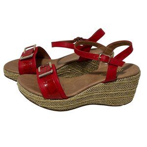 Andrea Espadrille Sole Buckle Decor Sandal Glass Wedge Bright Red Womens Sz 7 US